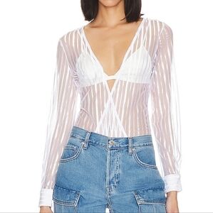 NWT superdown Sheer Striped Bodysuit in White